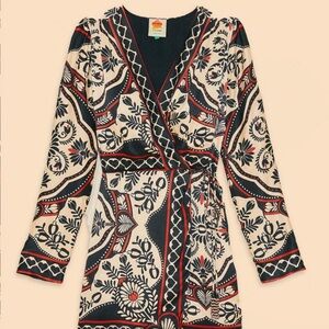 Farm Rio Black Passion Scarf Mini Wrap Dress